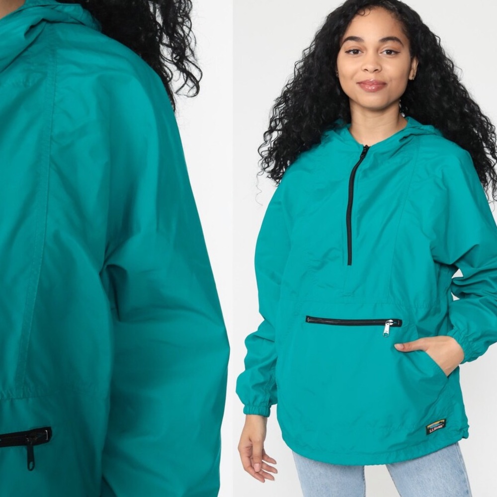 L.L. Bean Jacket Womans Hooded Windbreaker 80s Half  Zip Pullover Hoodie Size XL